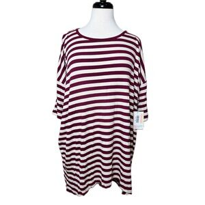 LuLaRoe‎ Irma Top 2XL Maroon Red Cream Stripe Stretch Tee Tunic NWT Womens